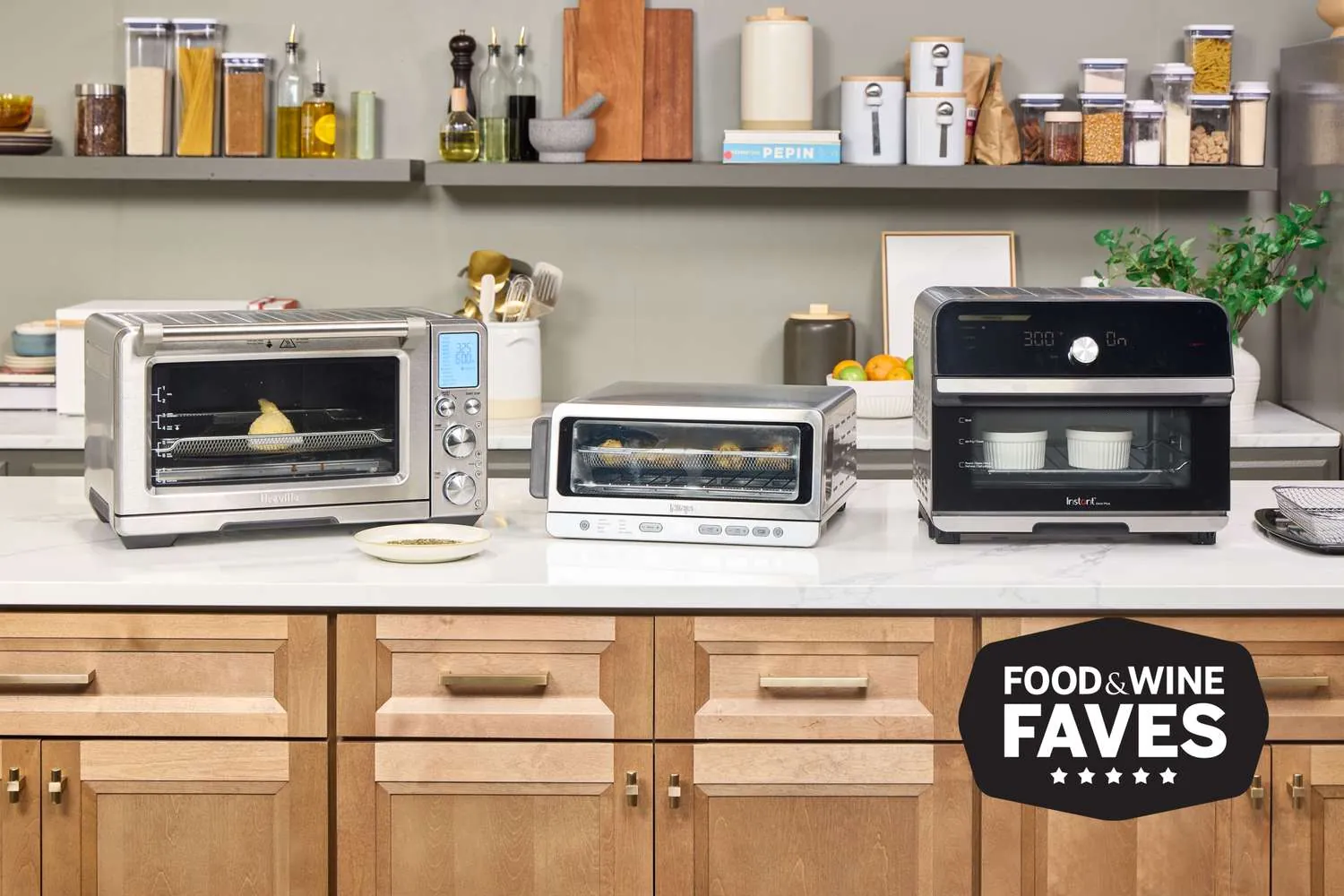 Measuring tape beside a toaster oven on a narrow counter