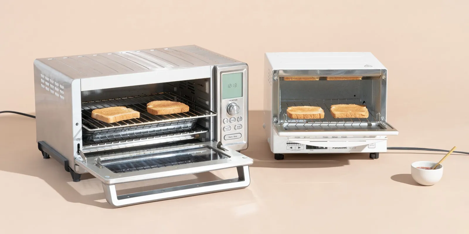 New toaster oven being unboxed on a kitchen counter